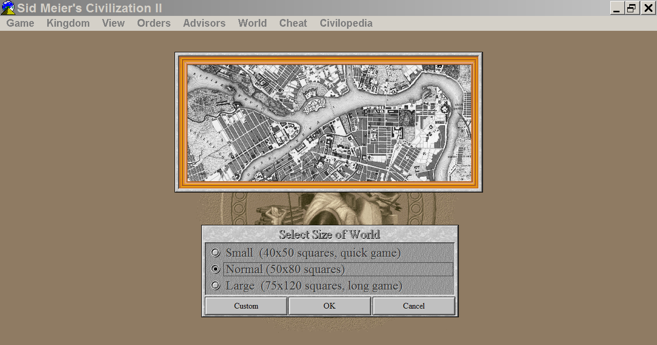 Карта Санкт-Петербурга в интерфейсе игры Sid Meier's Civilization II
