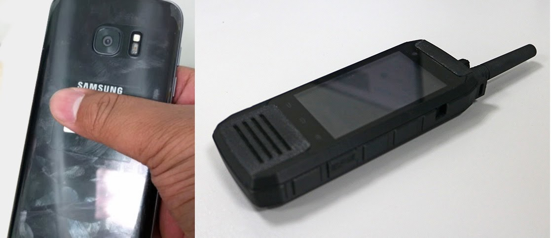 Фото: глянцевый корпус смартфона и матовый прототип рации