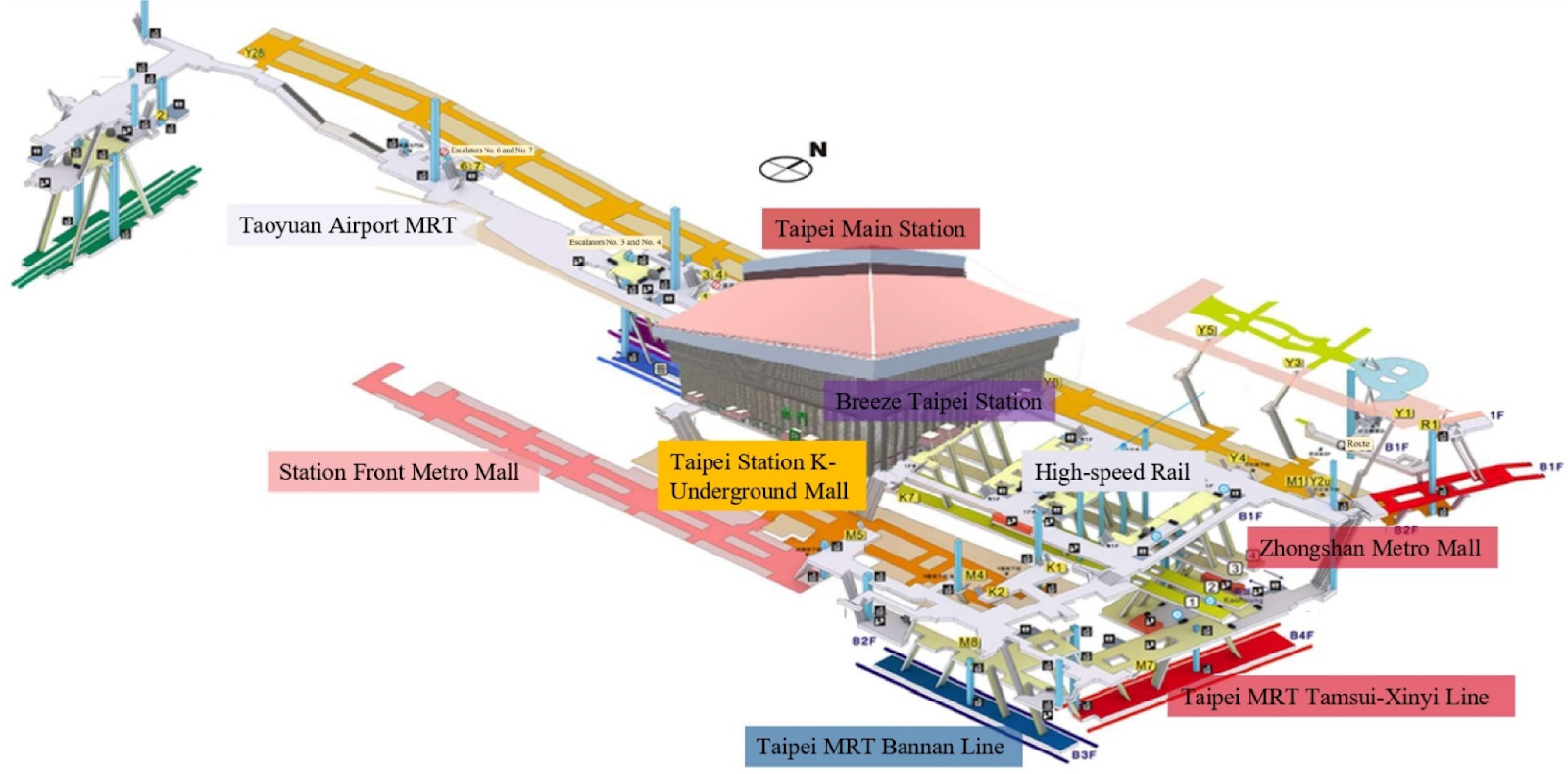 Районы вокзала Тайбэя, иллюстрация из статьи по ссылке выше