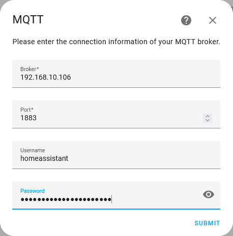 Добавление данных пользователя MQTT 