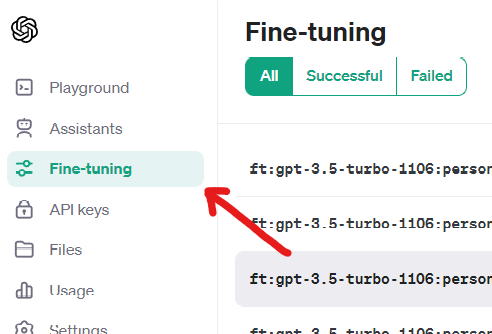 Кнопка "Fine-tuning" на сайте OpenAI