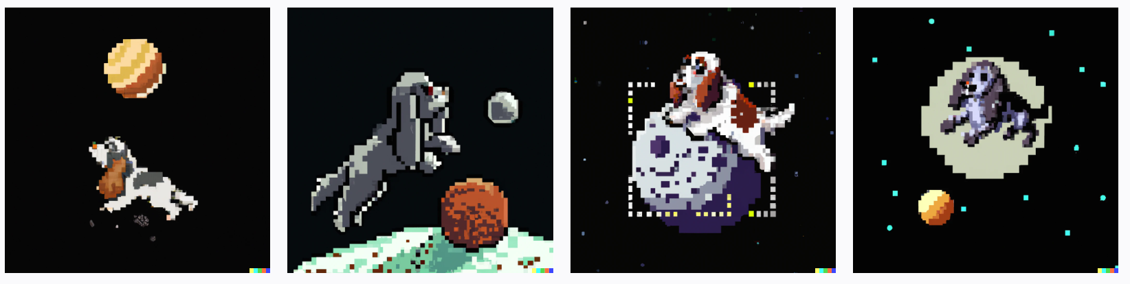 Russian hunting spaniel orbiting the moon saves Earth from a meteorite, digital art, pixel art