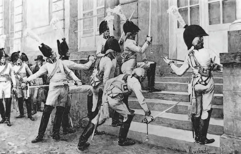Вот как-то так вели себя бравые прусские офицеры у французского посольства до начала боевых действий. Наверное, это напугало сотрудников дипломатической миссии, но не Францию.