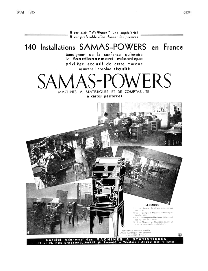 Французская реклама компании Samas-Powers 1935 года: «140 установок Samas-Powers во Франции» (Period Paper)