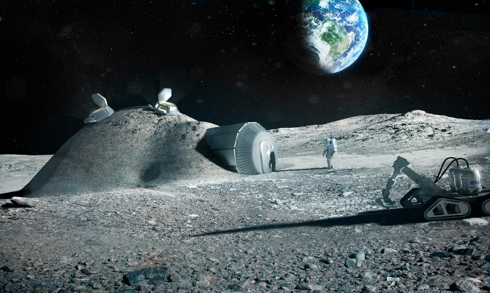Разрабатывая концепты лунных поселений, учёные пришли к схожим идеям. К примеру, как этот жилой блок, надёжно укрытый за слоем реголита. По данным сайта https://universemagazine.com/