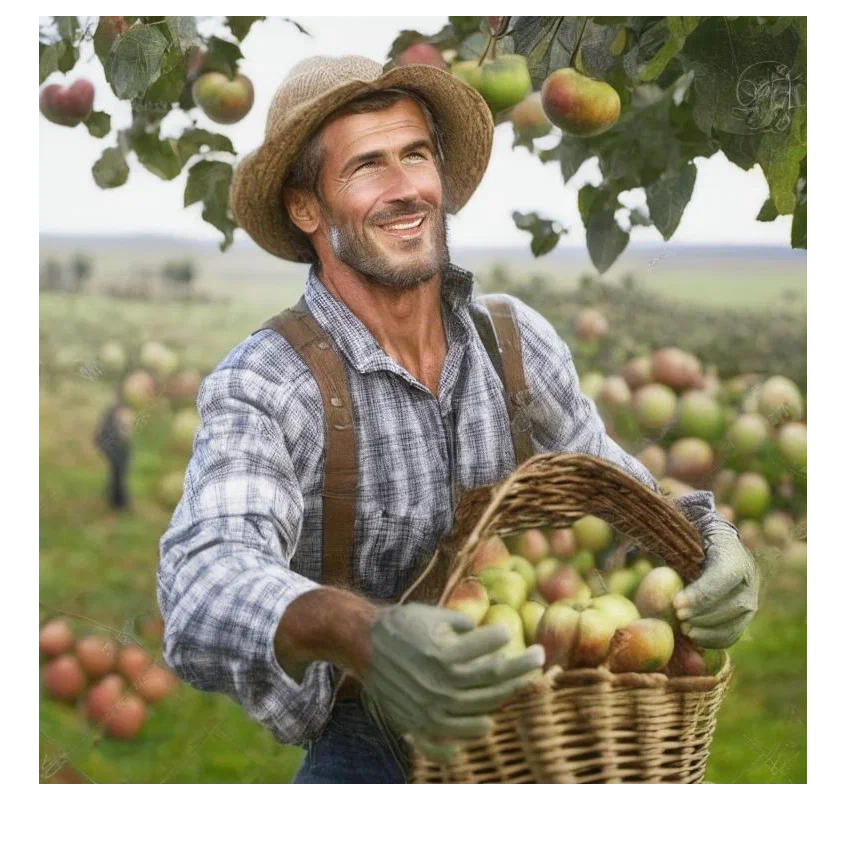 Фермер с яблоками от Kandinsky 2.1