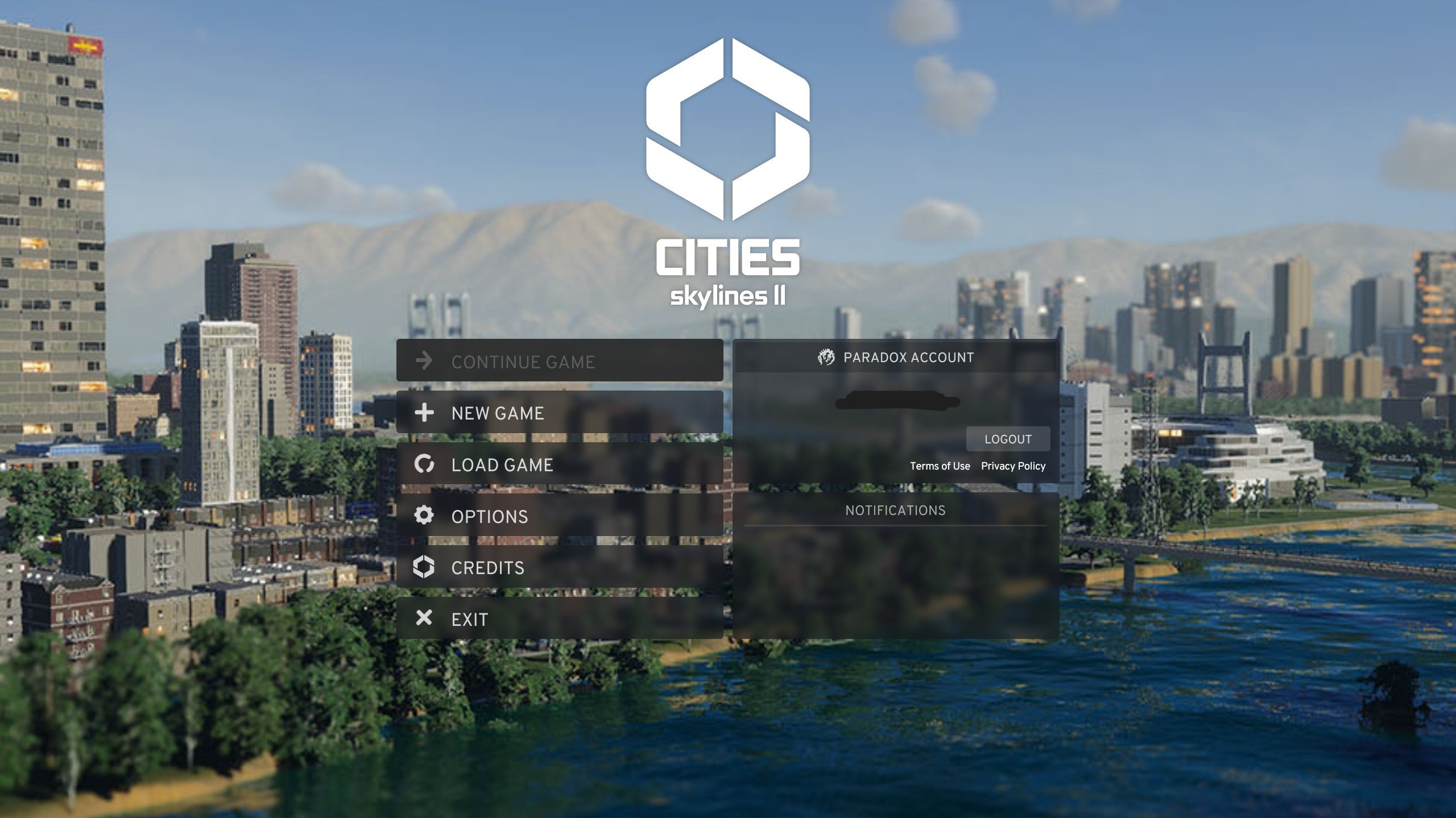 A screenshot of a Cities: Skylines 2’s main menu.