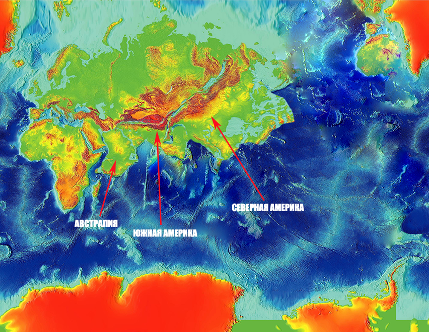 Примерные очертания поверхности континента Атлантида в момент падения метеорита