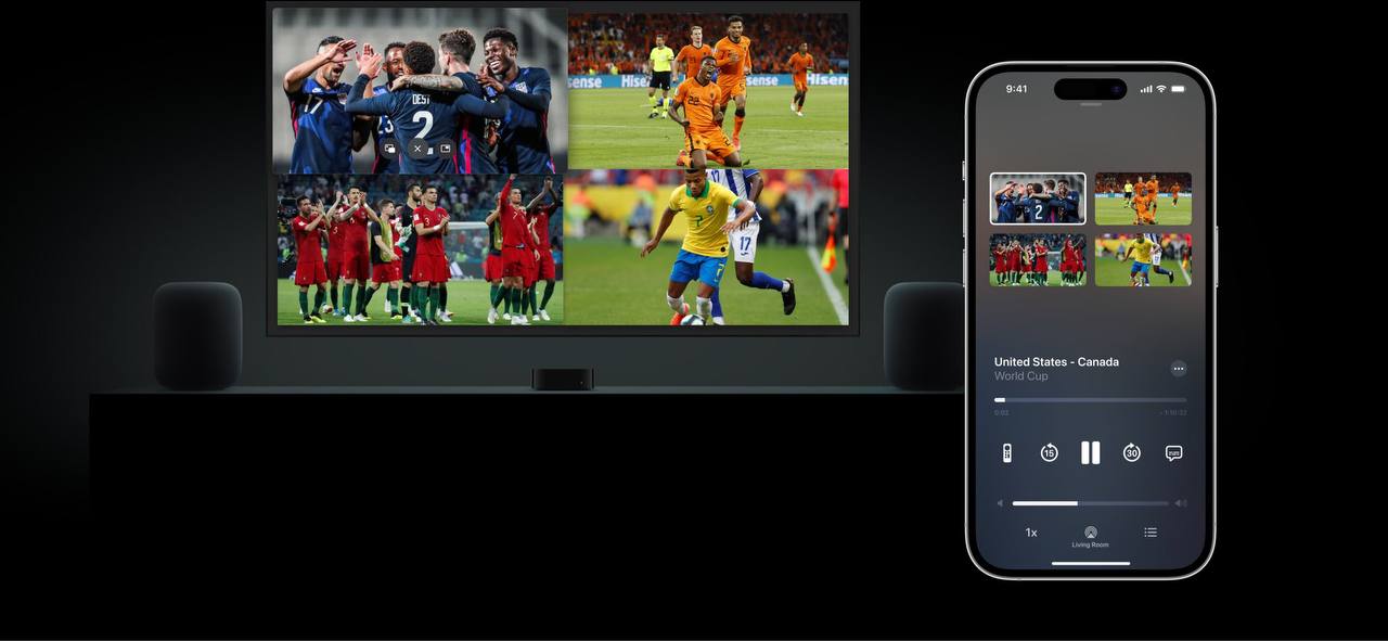 Зрители спортивных трансляций Apple tv+ смогут выводить на экран до 4 трансляций и выбирать звук, с которой предпочтительнее выводить на динамики