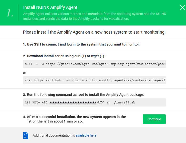 Рис. 1. Инструкция для установки агента NGINX Amplify
