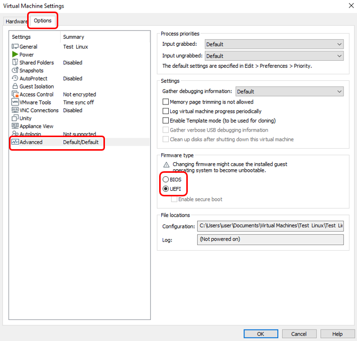 Переключение между UEFI и BIOS в VMware