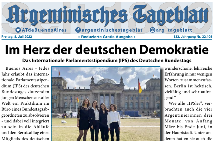 Последний номер Argentinisches Tageblatt, аргентинского еженедельника на немецком