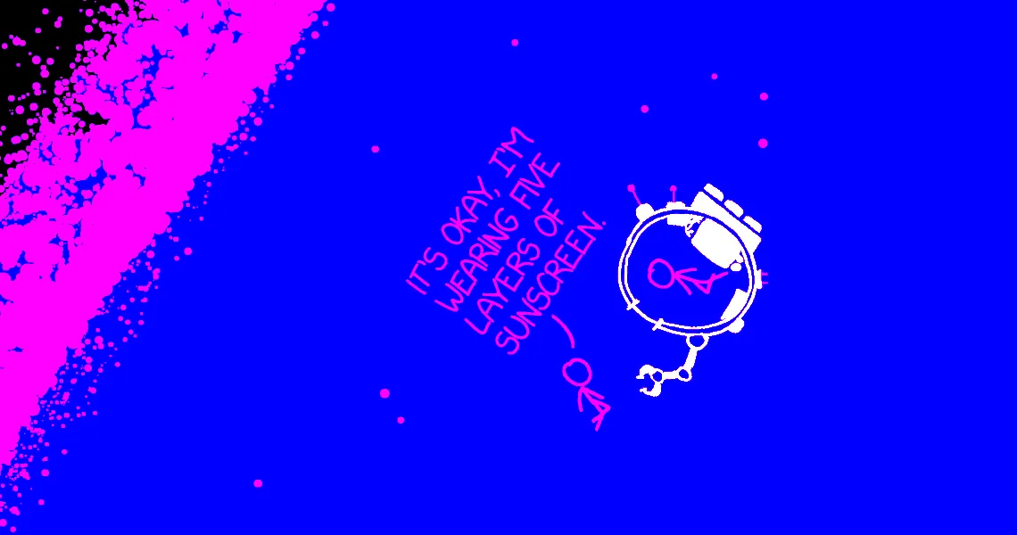 Crop of the sun source file from Escape Speed colored blue and pink, and impassible elements colored white