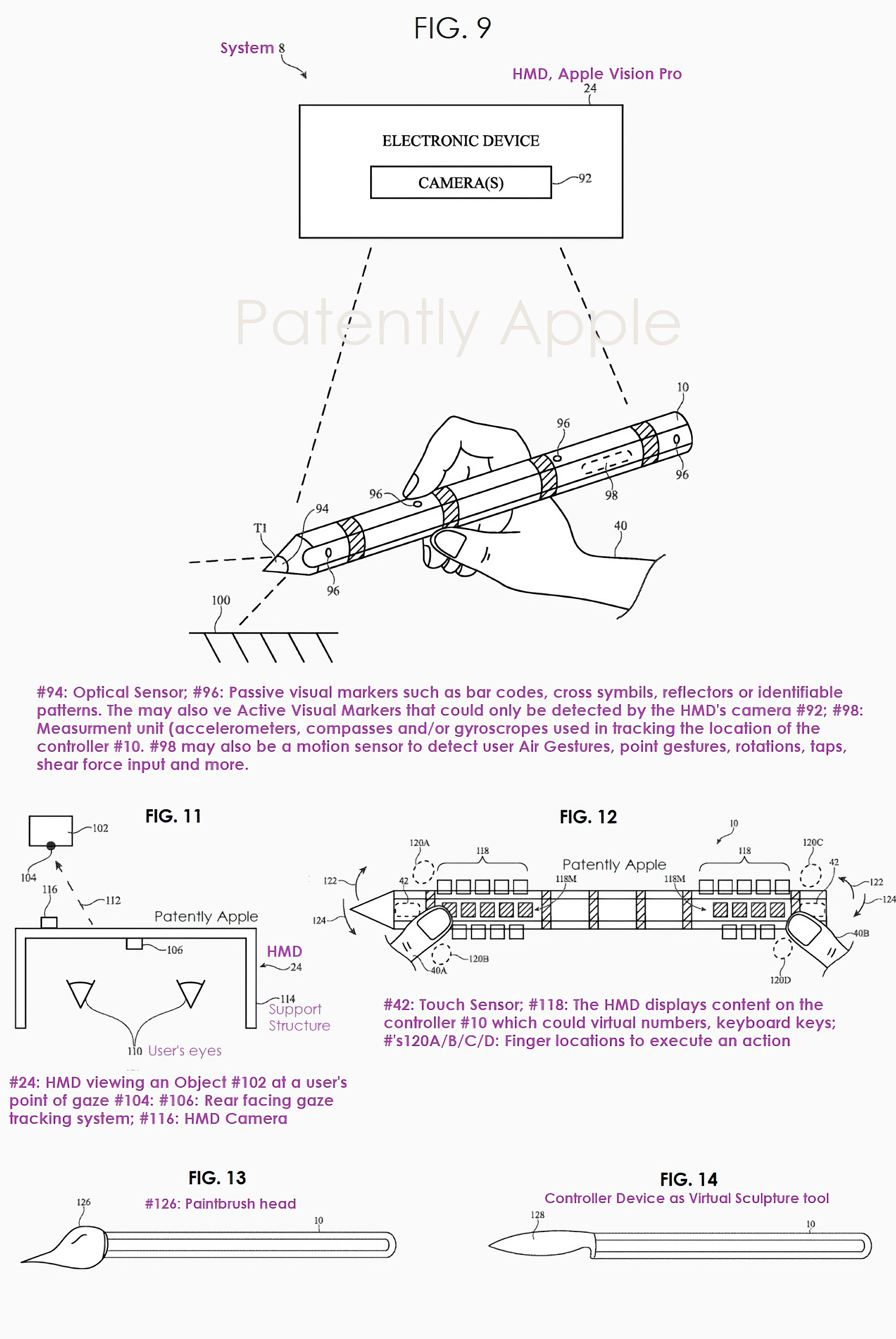 Патент Apple на технологию управления электроприборами с помощью Apple Pencil и возможностью использовать на аксессуаре собственный сенсорный дисплей, а также менять насадки (© Patently Apple)