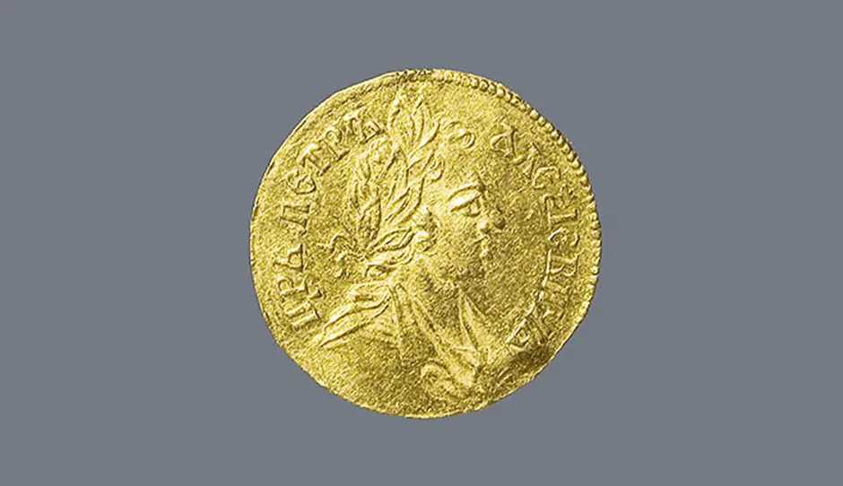 Аверс золотого червонца Петра I. 1701 год. Источник  