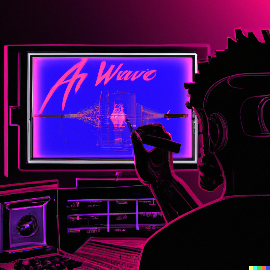 synthwave AI drawing an illustration for tech startup, digital art