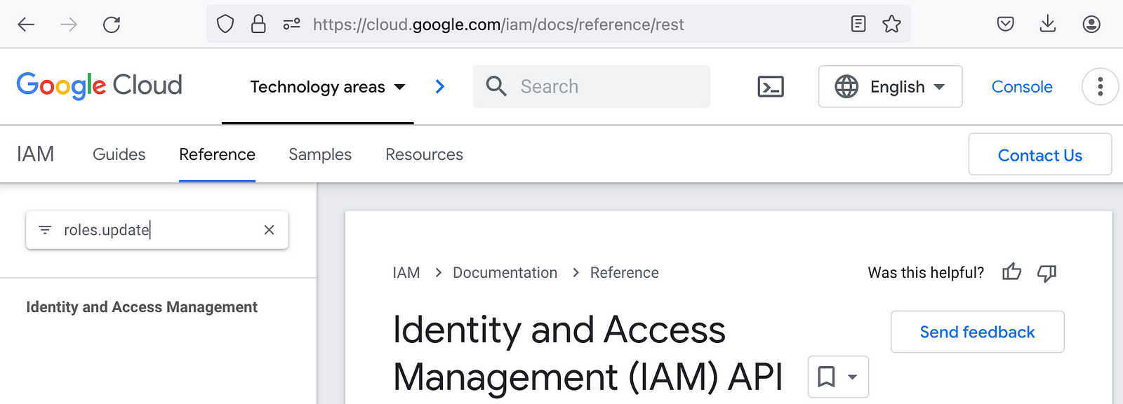 Ничего не найдено для “roles.update” в документации REST для сервиса IAM в Google Cloud.