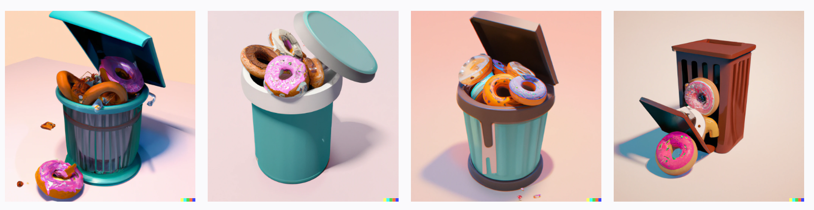 Trashcan half-open with donuts inside, digital art