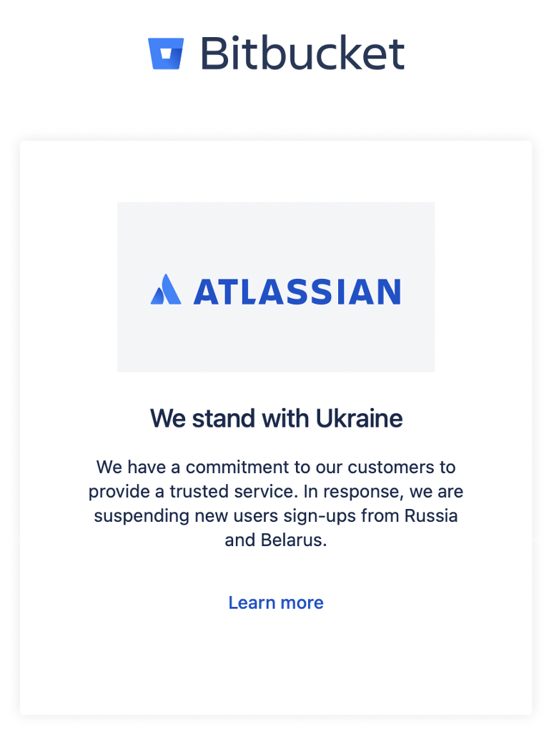 Экран блокировки доступа в Atlassian