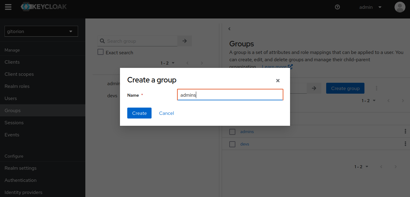 Создайте группу пользователей в Keycloak