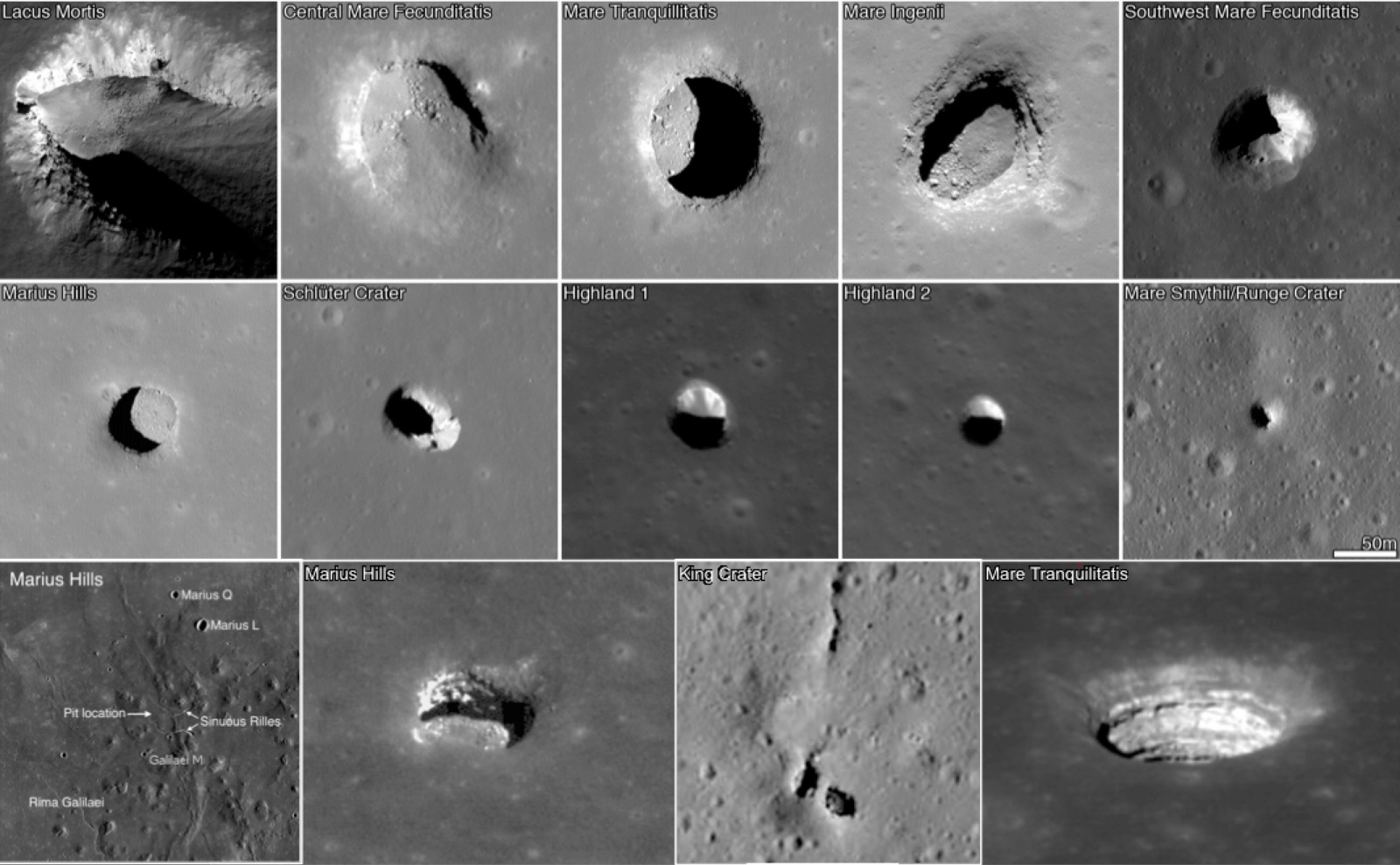 Спутниковые снимки марсианских пещер