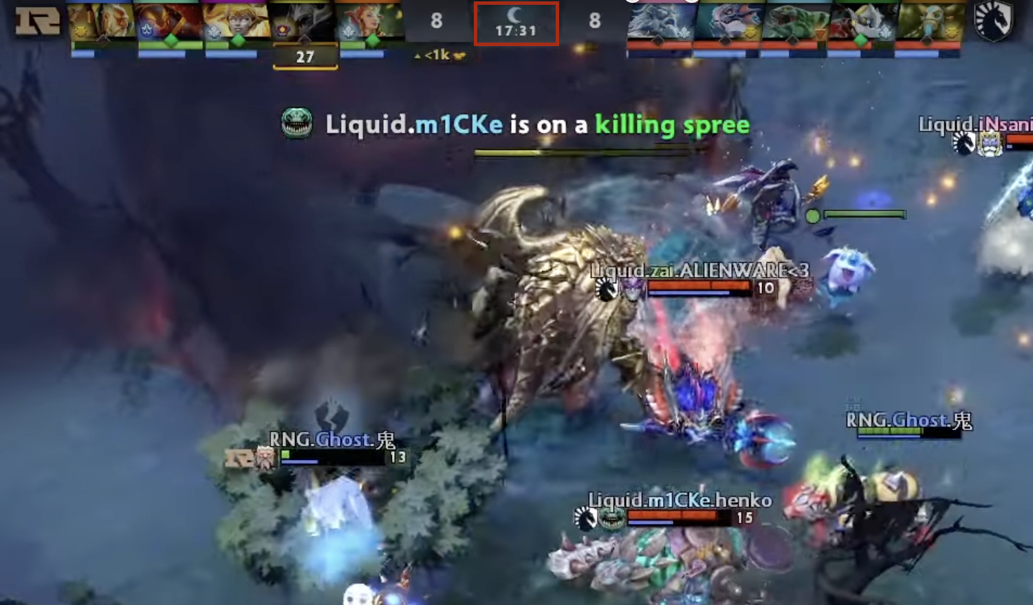 The clock in the interface of the Dota 2 game is framed by a red frame