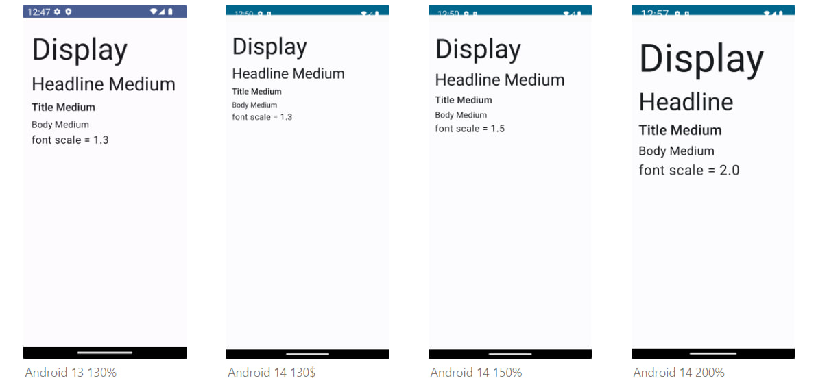 Сравнение масштабов текста в Android 13 и Android 14 на Pixel 7 Pro
