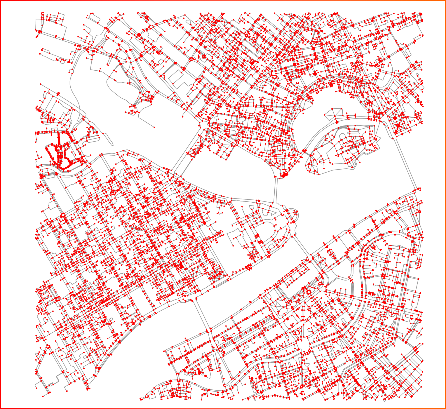 Рисунок 5. Граф пешеходных дорог, по которому осуществляется поиск оптимальных маршрутов
