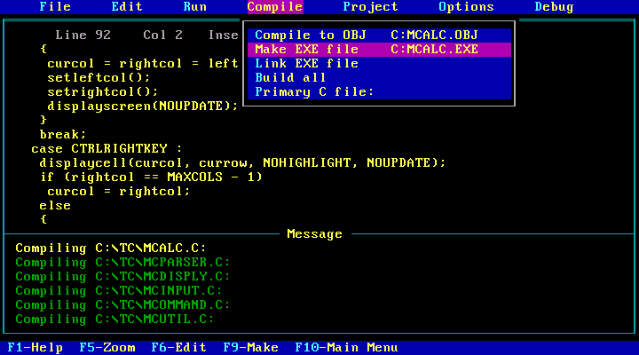 TurboC IDE, выпущенный в 1987 году. Использовал встроенный редактор, имитирующий WordStar. Редактор Joe (Joe's Own Editor) тоже имитирует WordStar, но содержит улучшения, напр квадратные блоки.