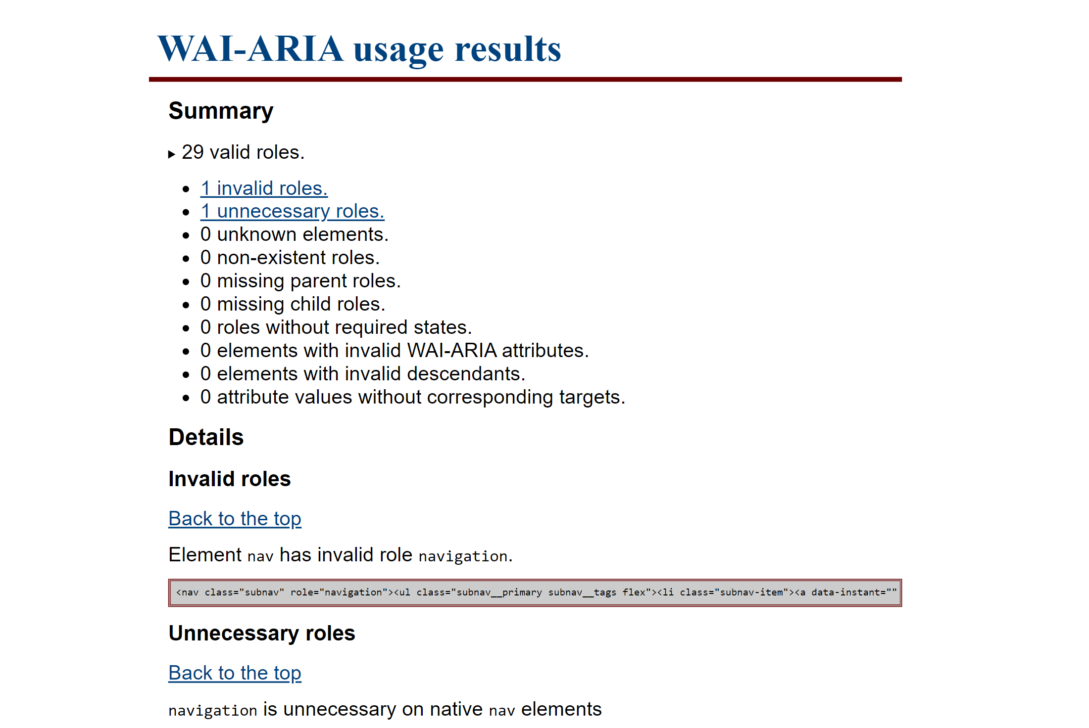 Букмарклет WAI-ARIA запускает скрипт, который проверяет совместимость ролей элементов страницы с атрибутами ARIA