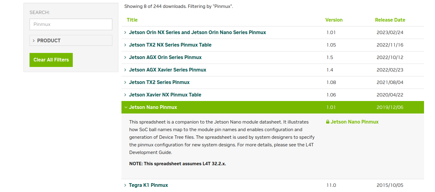 Рис.2: Файл распиновки для Jetson Nano в Download центре сайта компании Nvidia. 