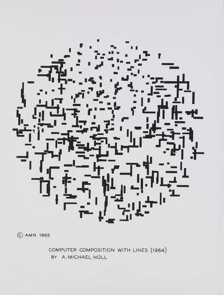 Компьютерная композиция с линиями (1964), А. Майкл Нолл. Отсылки к работам Пита Мондриана