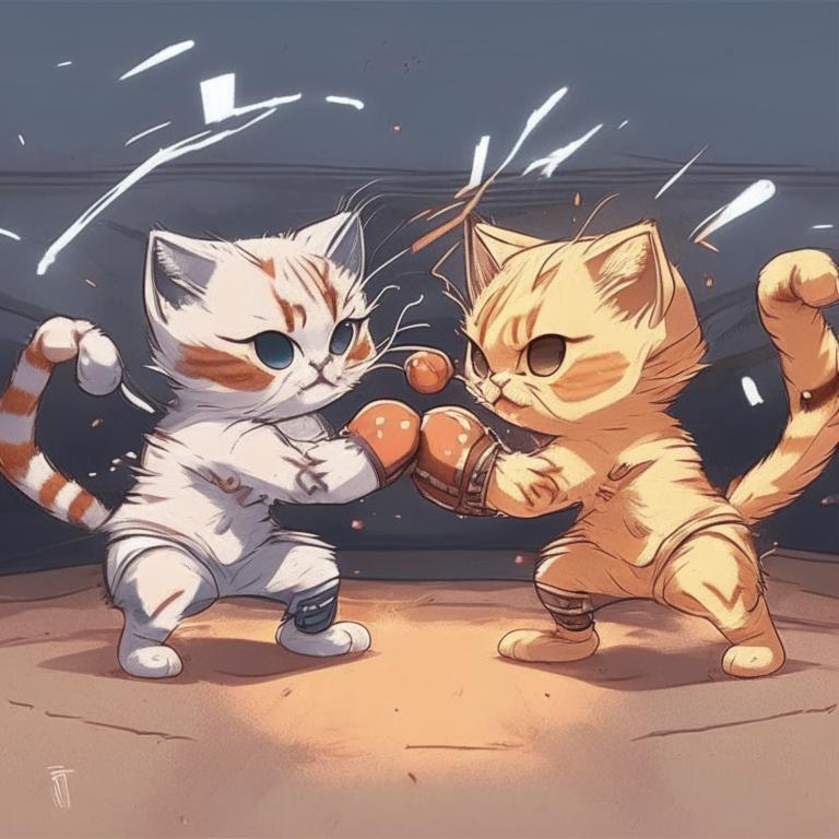 @Vital_Soorano: "Chatgpt 3 and Chatgpt 4 on the ring fighting each other as two cute kittens", стиль: anime