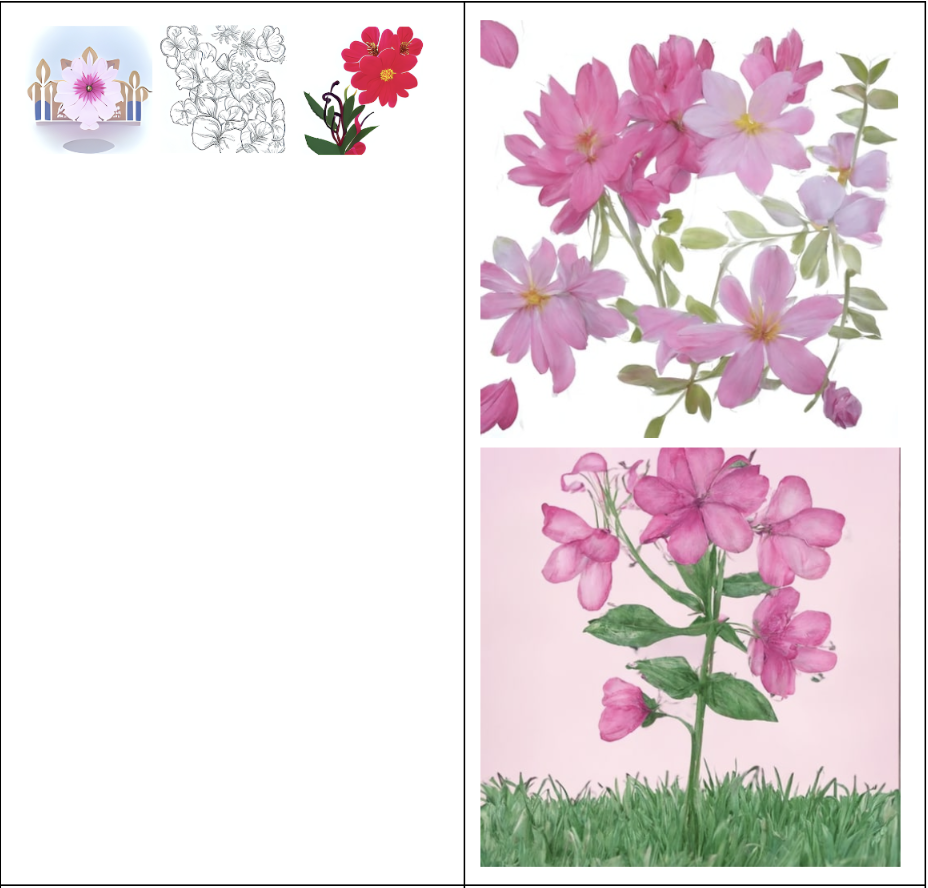 Векторная иллюстрация с розовыми цветами (ruDALL-E XL vs Kandinsky)
