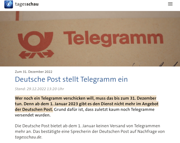 Сообщение о закрытии Телеграфа в Германии