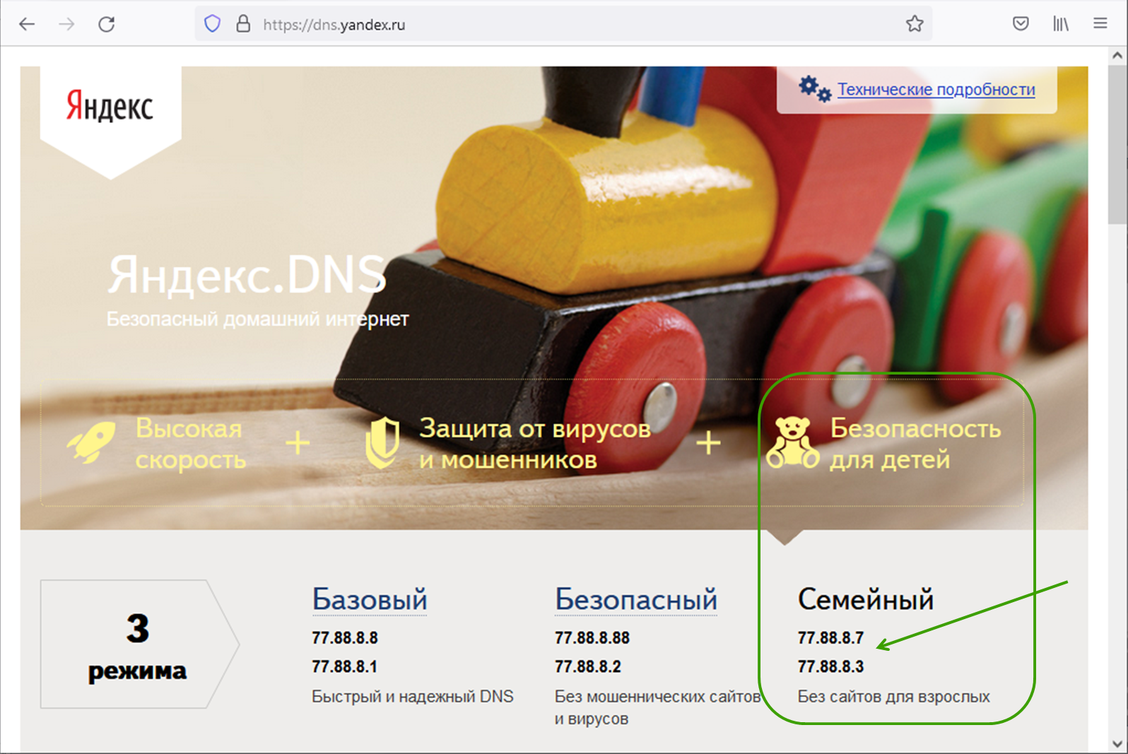 Рис.1 - Режимы работы Яндекс.DNS.