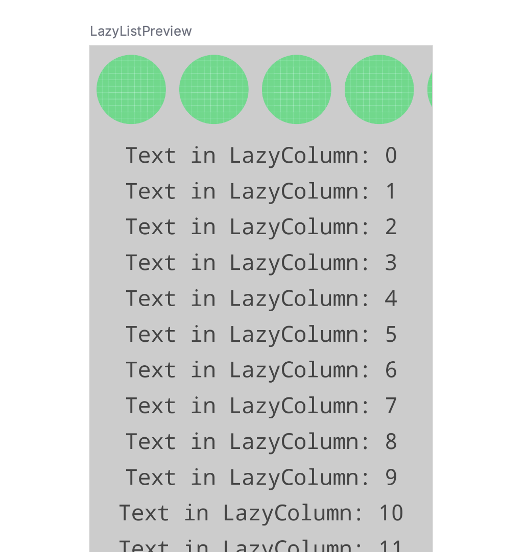 Результат "Preview" выполнения функции "LazyListPreview"