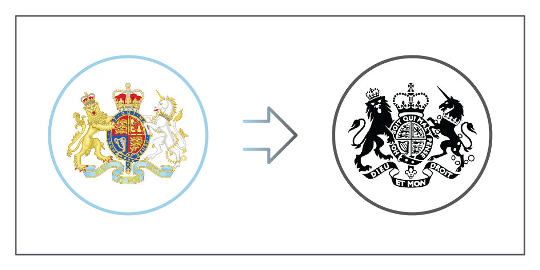 Рисунок 9. Bye-bye, скевоморфизм: правительственный герб в оригинале и на сайте.