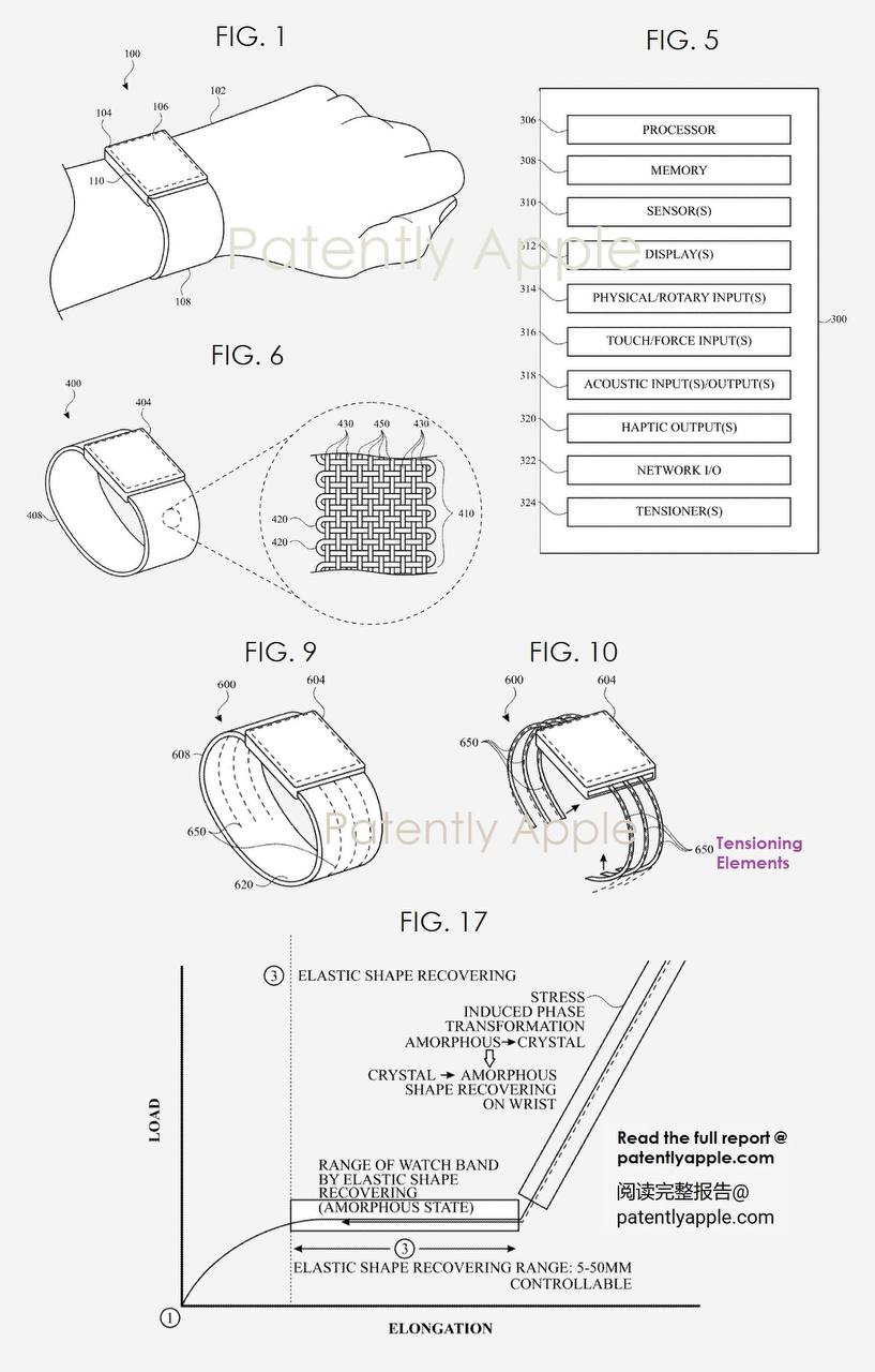 Патент на самозатягивающийся ремешок от Apple (©Patently Apple)