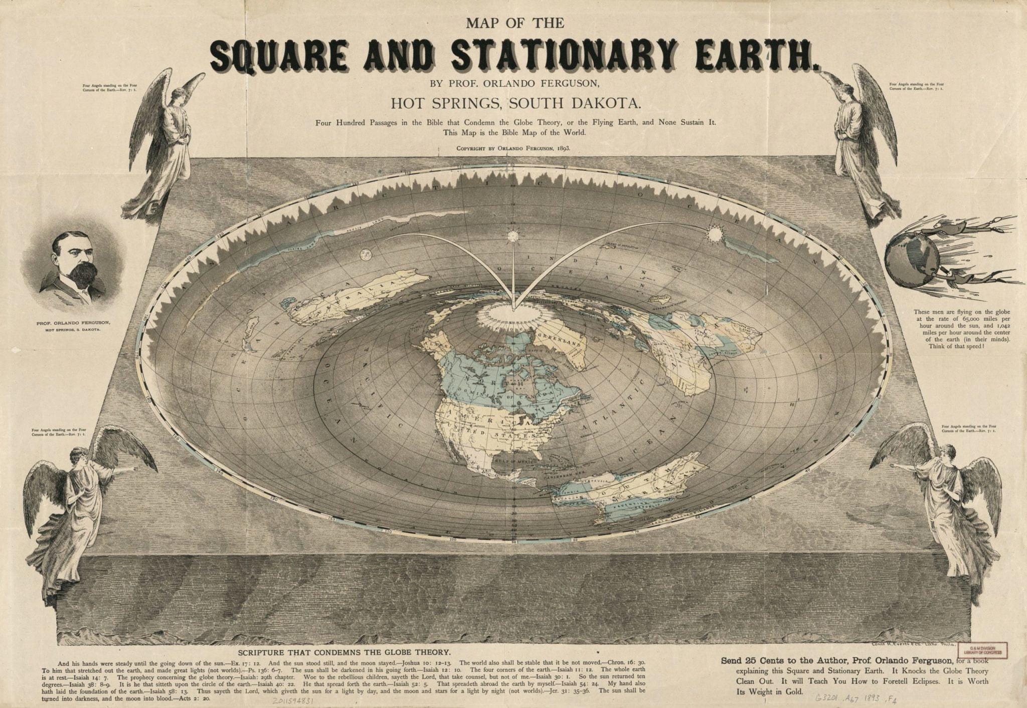 Карта квадратной и неподвижной Земли (с) Орландо Фергюсон 1893
