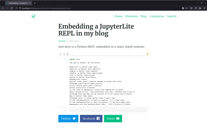 Пример встраивания интерактивной консоли Python в блог на Jekyll