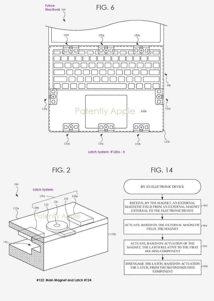 Патент на новое устройство магнитов в MacBook (© Patently Apple)