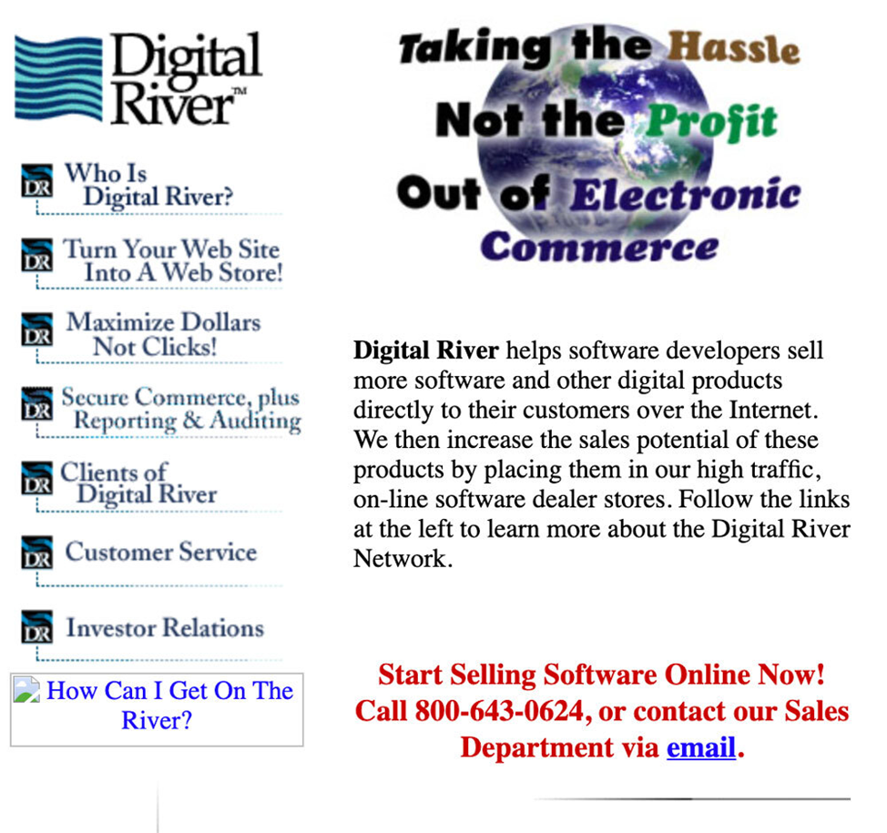 Веб-сайт Digital River в 1998 г.
