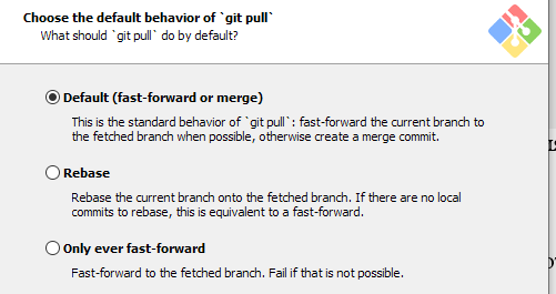 Рисунок 28 — Установка Git. Выбор действия при выполнении команды Git pull