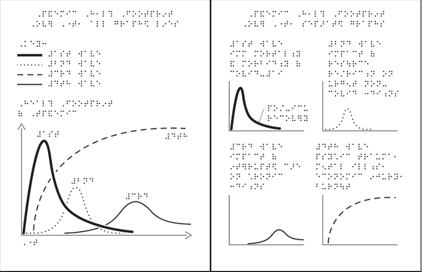 Брайлевское представление различных графиков, относящихся к пандемии COVID-19