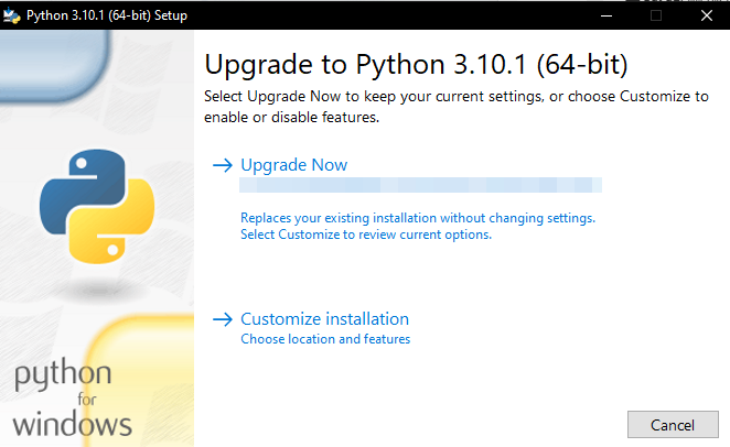 You will have an inscription "Install now", I don't have it since I already have Python downloaded