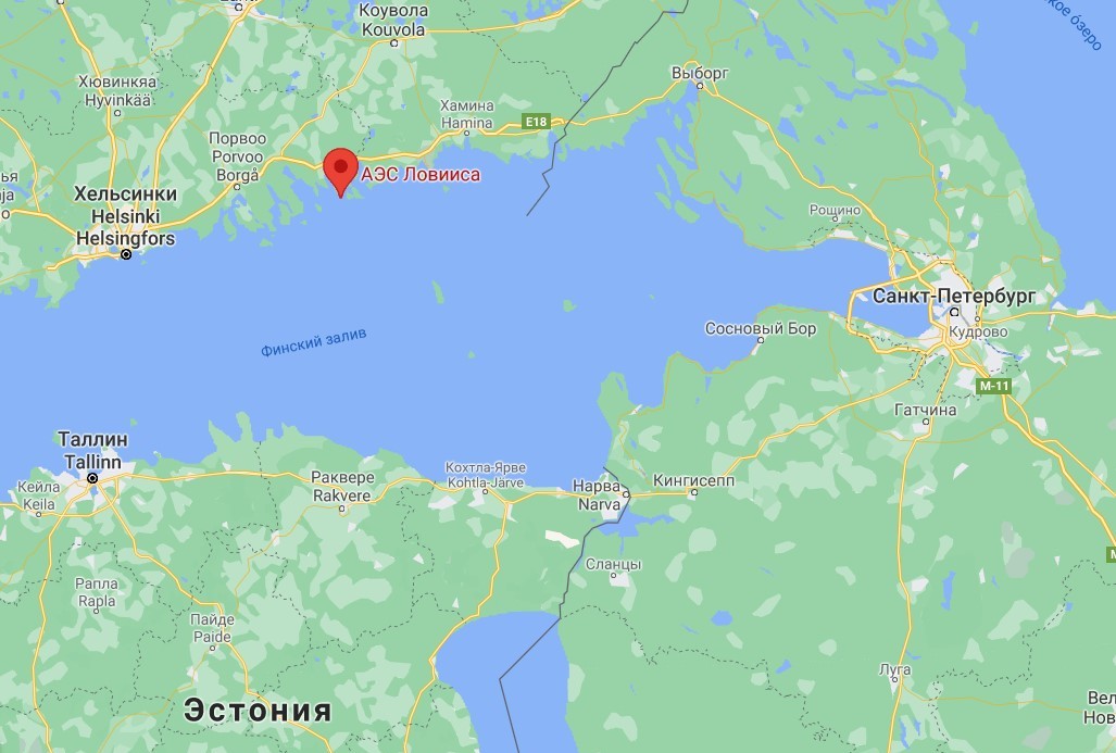 Финская АЭС Ловииса c двумя ВВЭР-440, ближайшая к Санкт-Петербургу иностранная АЭС, 200 км по прямой.