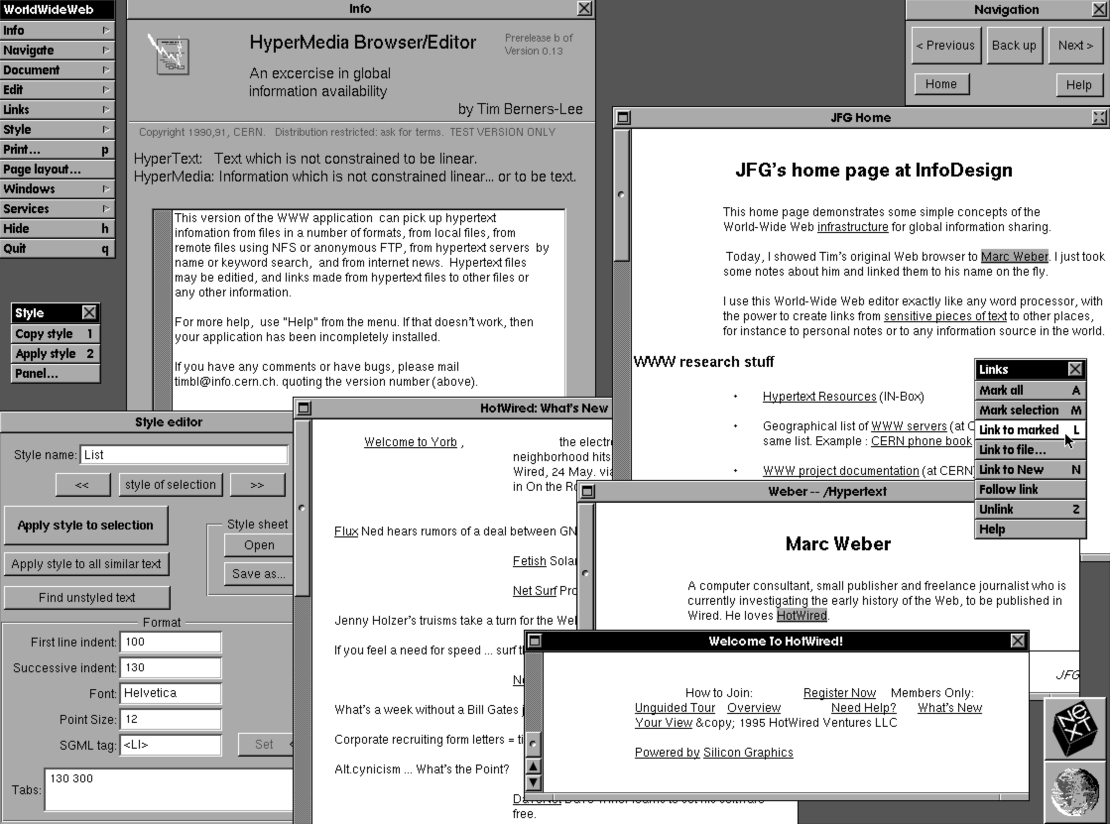 Скриншот браузерного редактора Тима Бернерса-Ли, разработанного в 1991-1992 годах