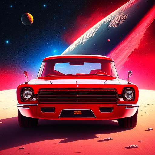 red car in the space, anime
