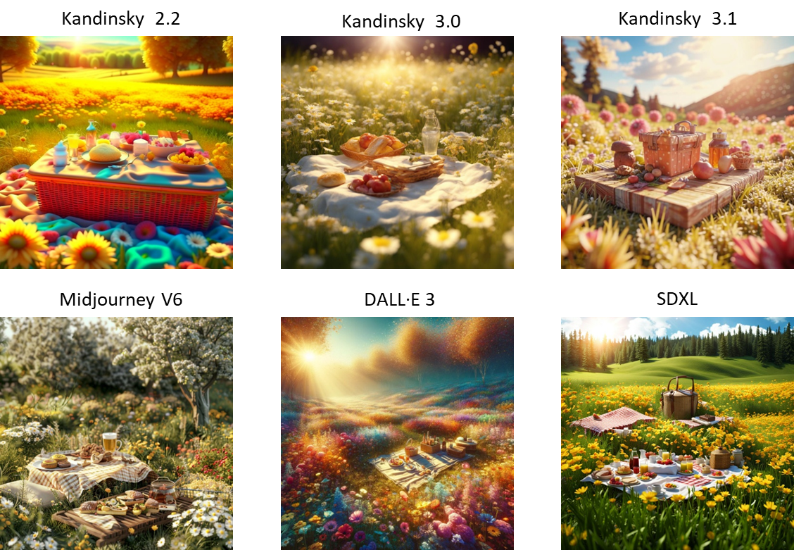 3D model, picnic on a bright flowering meadow, flooded with sun, depth of field, covered with glaze, bird's eye view, matte painting style